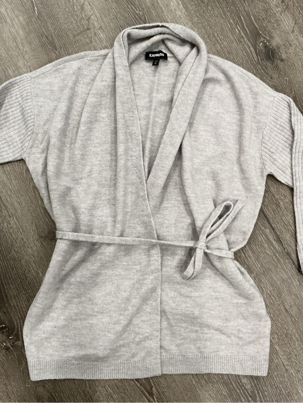 Express Light Gray Wrap Robe-Style Cardigan, Women’s Medium